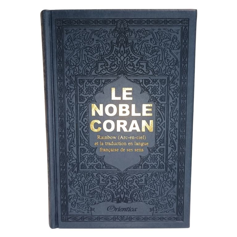 Le Noble Coran bleu marine - Couverture Daim - Pages En Couleur Arc-En-Ciel, Rainbow - Bilingue Français-Arabe - 5225