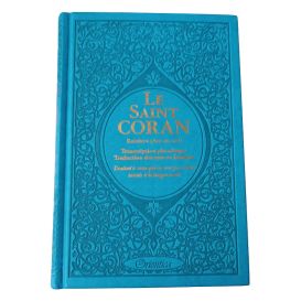 Le Saint Coran Arc en Ciel - Arabe / Français / Phonétique - Edition De Luxe - Couverture En Daim Couleur Bleu