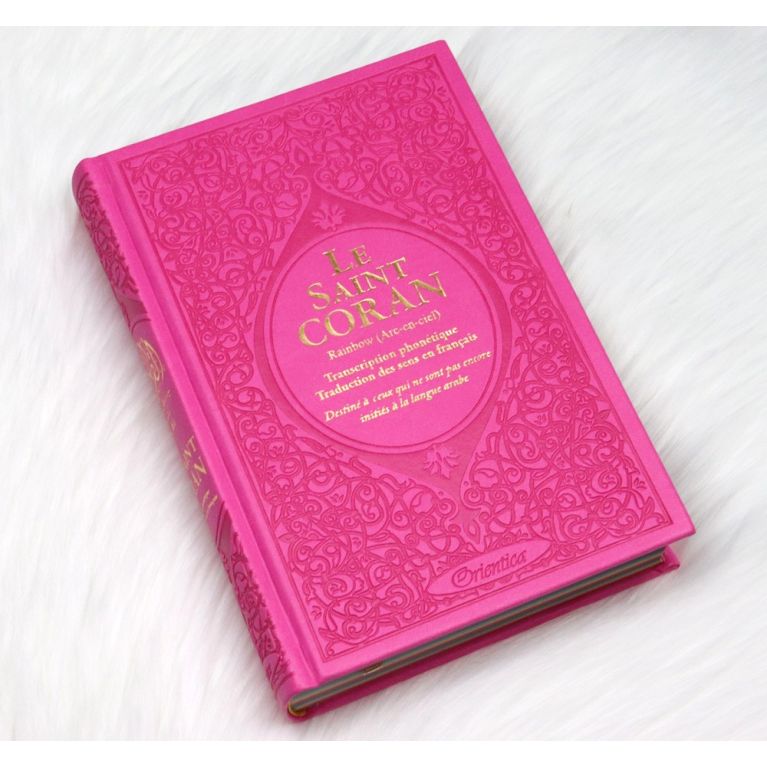 Le Saint Coran Arc en Ciel - Arabe / Français / Phonétique - Edition De Luxe - Couverture En Daim Couleur Rose