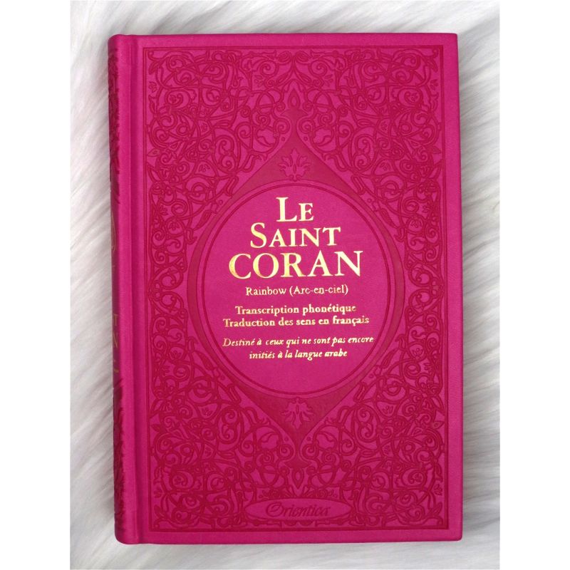 Le Saint Coran Arc en Ciel - Arabe / Français / Phonétique - Edition De Luxe - Couverture En Daim Couleur Rose