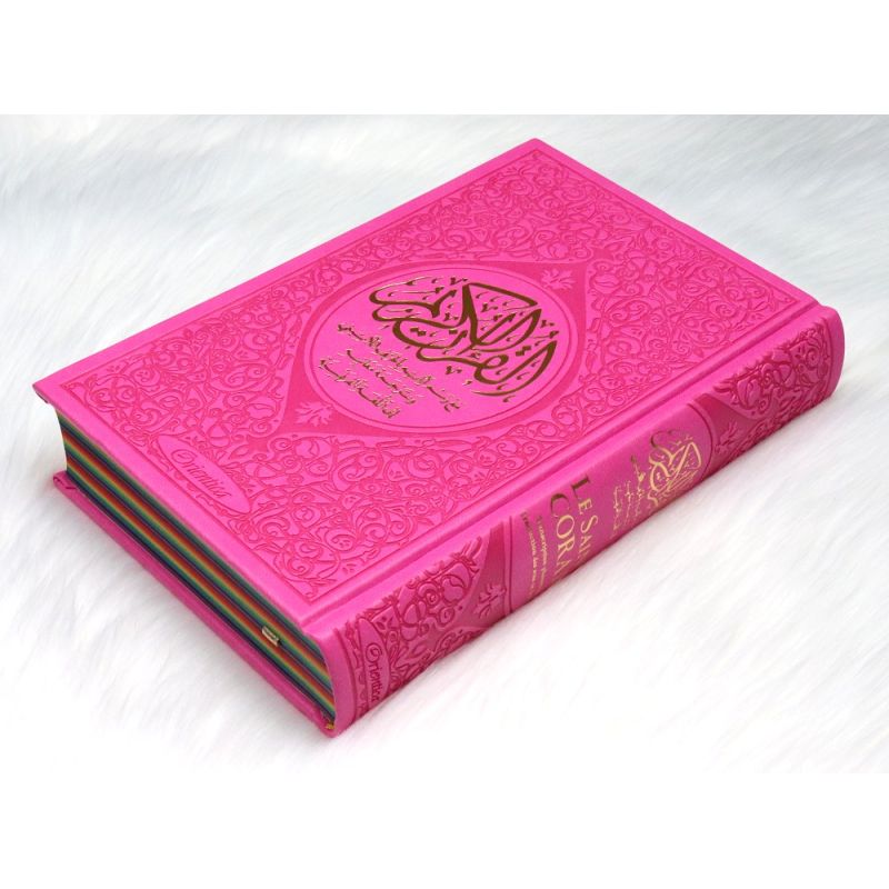 Le Saint Coran Arc en Ciel - Arabe / Français / Phonétique - Edition De Luxe - Couverture En Daim Couleur Rose