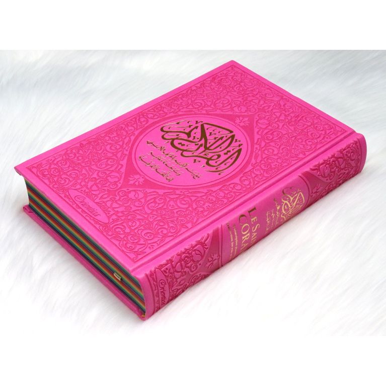 Le Saint Coran Arc en Ciel - Arabe / Français / Phonétique - Edition De Luxe - Couverture En Daim Couleur Rose