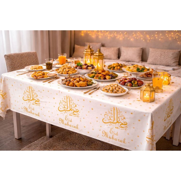 Nappe Eid Mubarak Plastifiée – 137 × 183 cm