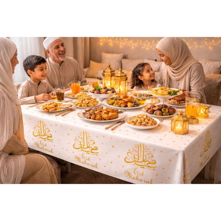 Nappe Eid Mubarak Plastifiée – 137 × 183 cm