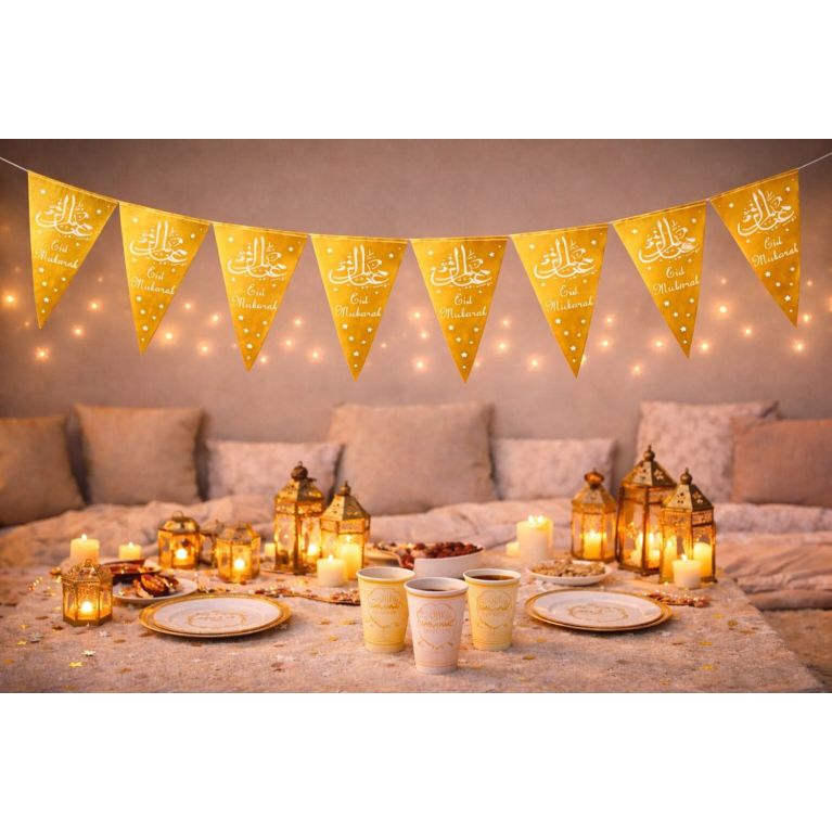 Eid Mubarak Banner – 10 Triangular Flags (1.65 m)