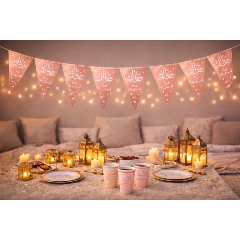 Guirlande Eid Mubarak – 10 Fanions Triangulaires (1,65 m)