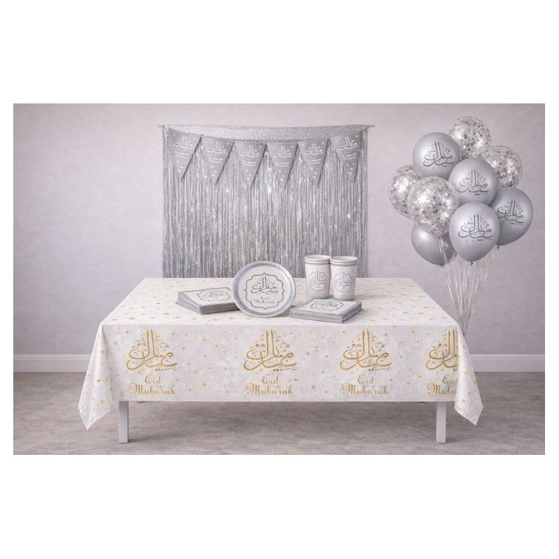 Pack Décoration Eïd Mubarak Argenté – Table, mur et coin photo