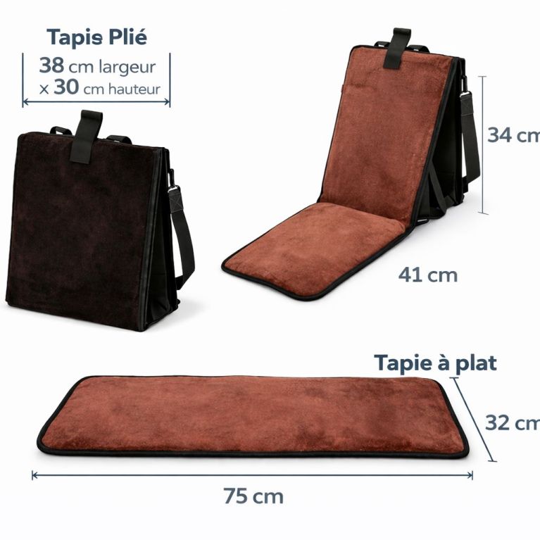 Tapis de prière pliable 3 en 1 avec dossier et sacoche