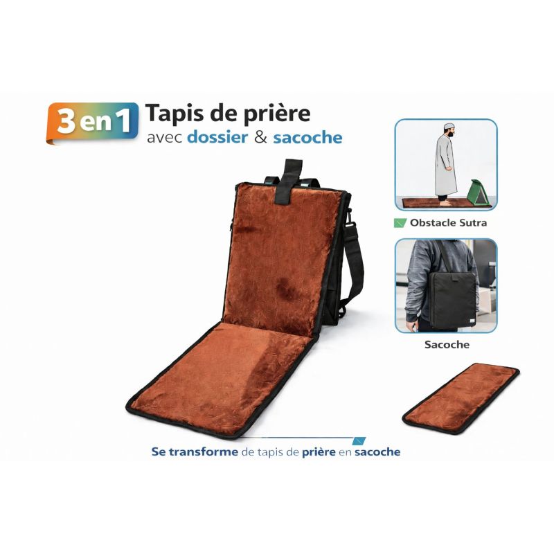 Tapis de prière pliable 3 en 1 avec dossier et sacoche