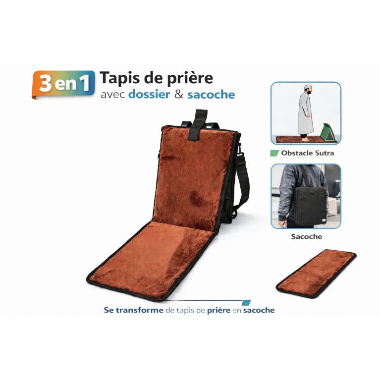 3-in-1 foldable prayer mat with back support and carry bag