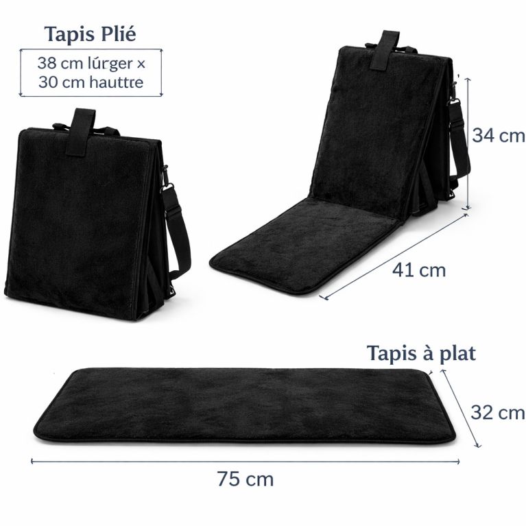 Tapis de prière pliable 3 en 1 avec dossier et sacoche