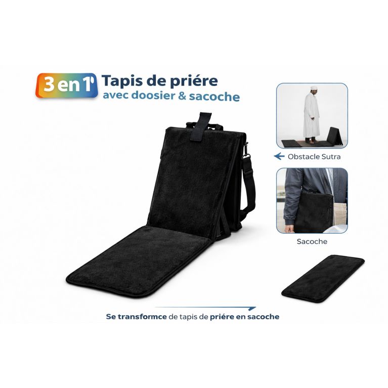 3-in-1 foldable prayer mat with back support and carry bag