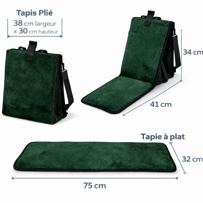 3-in-1 foldable prayer mat with back support and carry bag