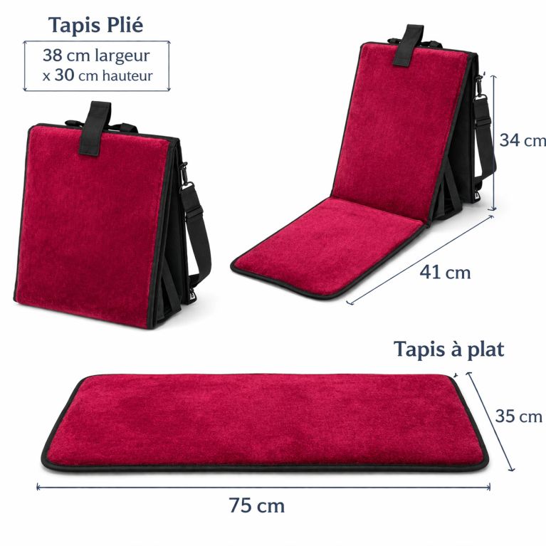 Tapis de prière pliable 3 en 1 avec dossier et sacoche