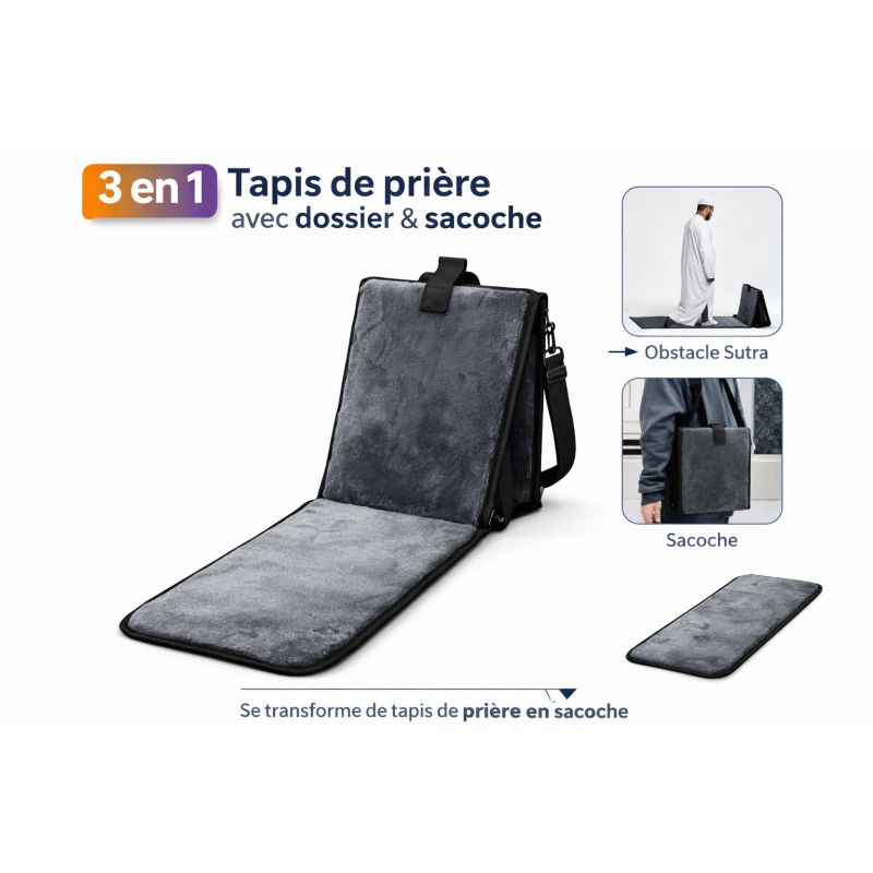 Tapis de prière pliable 3 en 1 avec dossier et sacoche