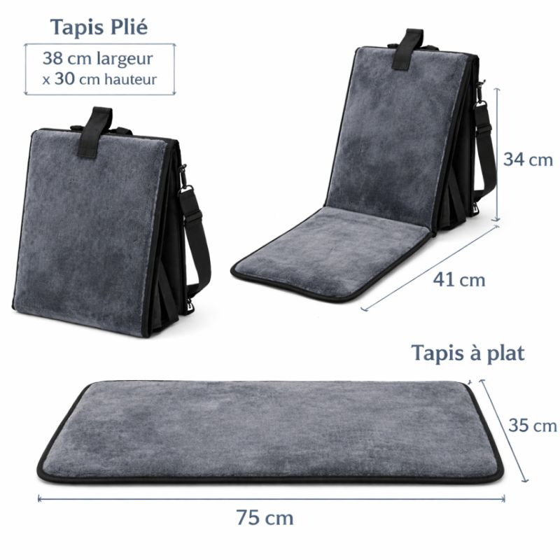 Tapis de prière pliable 3 en 1 avec dossier et sacoche