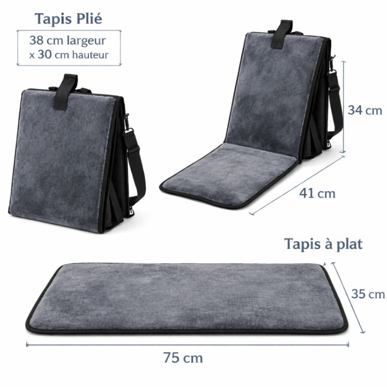 Tapis de prière pliable 3 en 1 avec dossier et sacoche