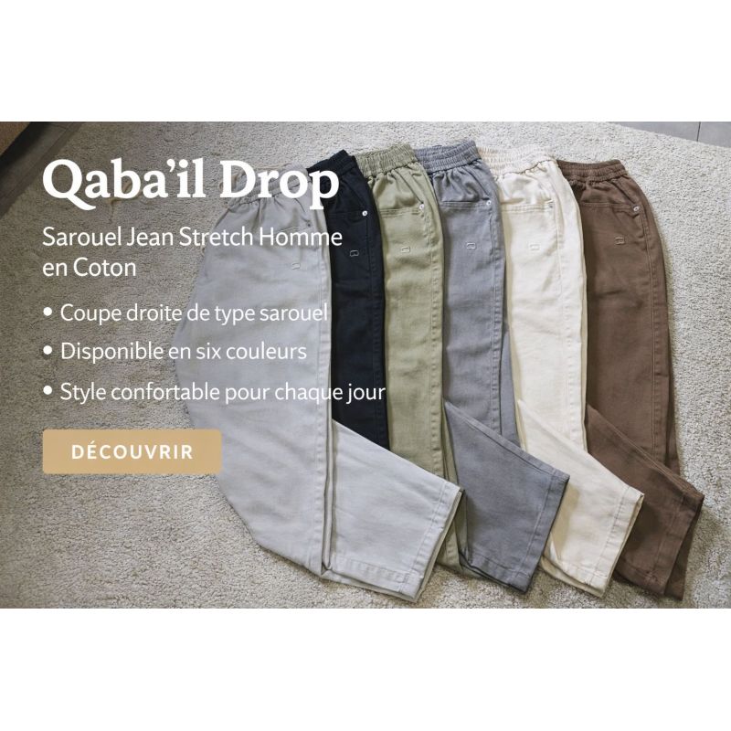 Men’s Stretch Cotton Jean Sarouel - Straight Fit - Qaba'il: Drop