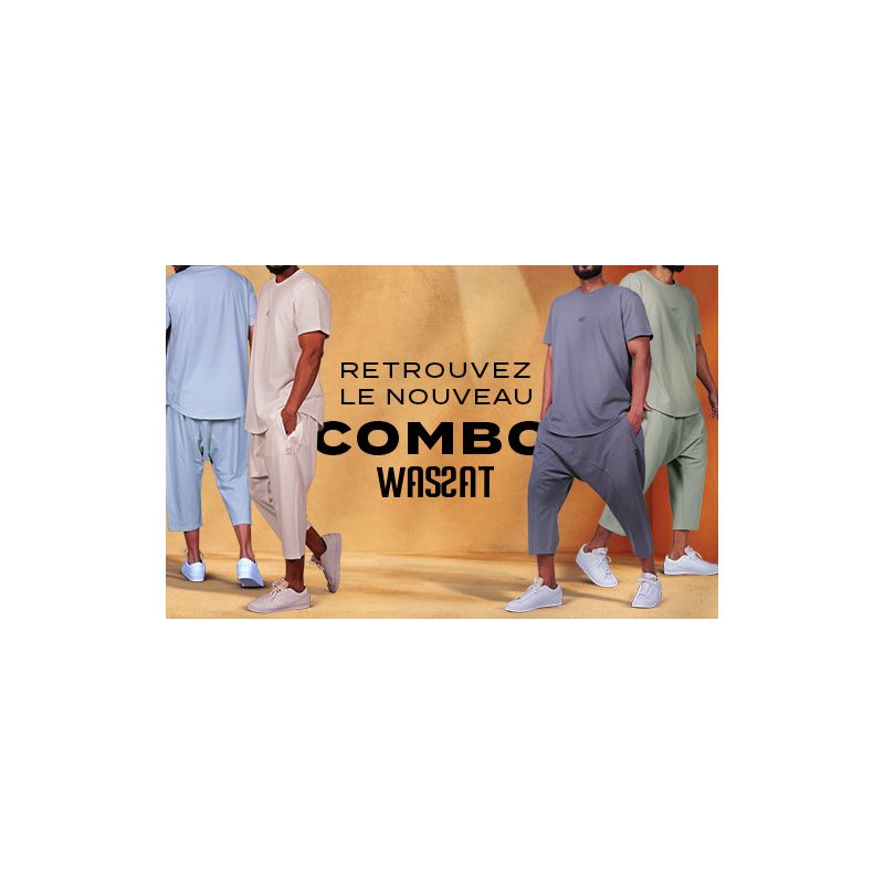 Ensemble saroual homme Combo Wassat t-shirt oversize et pantacourt - marques de vêtement pour musulman