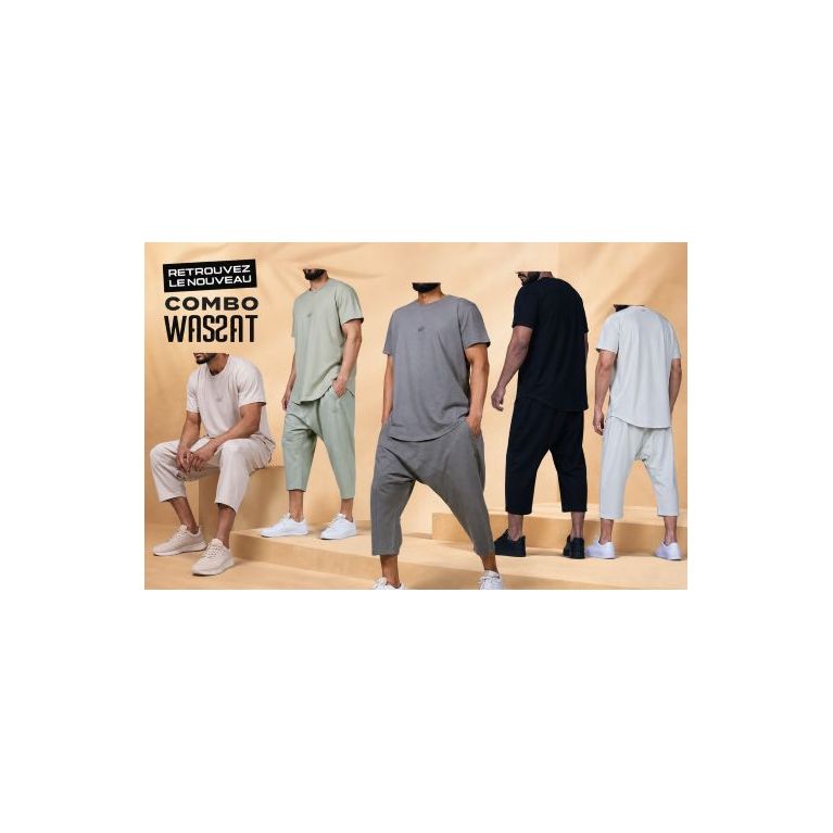 Men’s Sarouel Set Combo Wassat with Oversized T-Shirt and Cropped Pants - Muslim Clothing Brands