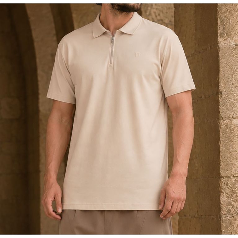 Qaba'il oversized zip polo
