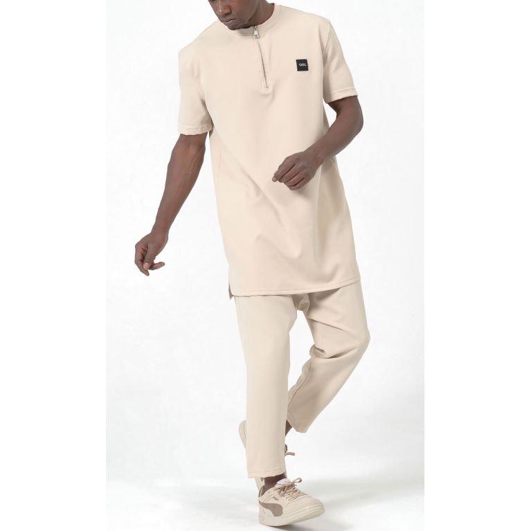 Qabail Silent Set with Zipped Tunic and Straight Sarouel