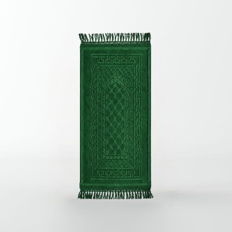 Tapis Enfant de Prière avec Motif Mirhab - Vert - Molletonné, Épais et Très Doux - Confortable et Anti-Dérapant - 42 x80