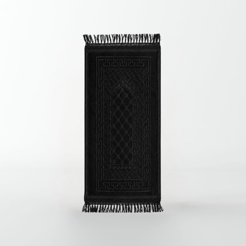 Tapis Enfant de Prière avec Motif Mirhab - Noir - Molletonné, Épais et Très Doux - Confortable et Anti-Dérapant - 42 x 80 cm