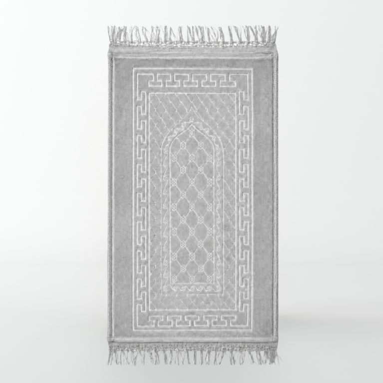 Tapis Enfant de Prière avec Motif Mirhab - Gris Clair - Molletonné, Épais et Très Doux - Confortable et Anti-Dérapant - 42 x 80