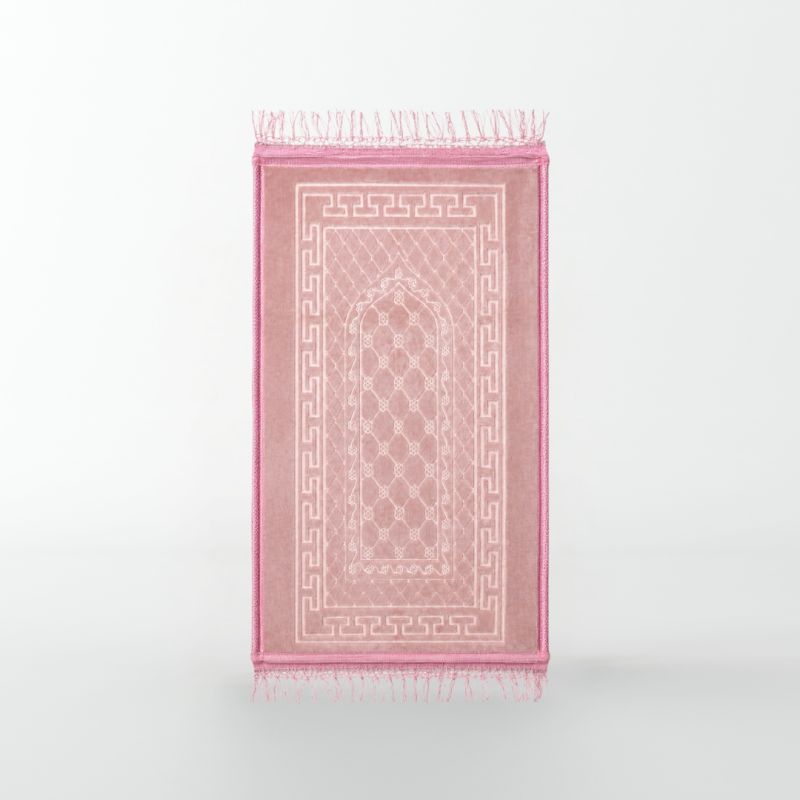 Tapis Enfant de Prière avec Motif Mirhab - Rose - Molletonné, Épais et Très Doux - Confortable et Anti-Dérapant - 42 x 80 cm