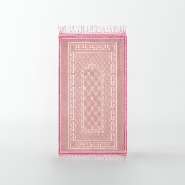 Tapis Enfant de Prière avec Motif Mirhab - Rose - Molletonné, Épais et Très Doux - Confortable et Anti-Dérapant - 42 x 80 cm