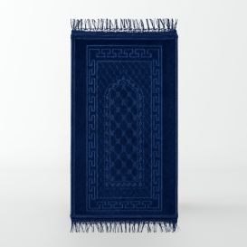 Tapis de Prière pour Enfant avec Motif Mirhab Bleu Nuit - Doux, Épais et Anti-Dérapant - Dimension 42 x 80 cm