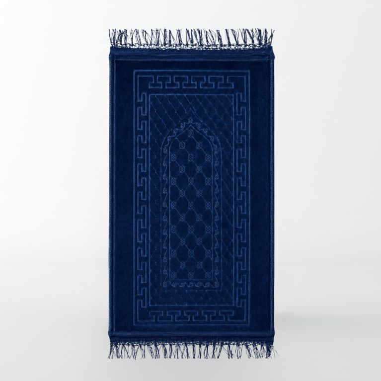 Tapis de Prière pour Enfant avec Motif Mirhab Bleu Nuit - Doux, Épais et Anti-Dérapant - Dimension 42 x 80 cm