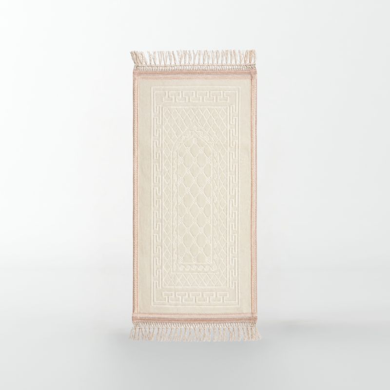 Tapis de Prière pour Enfant avec Motif Mirhab Blanc Nacré - Doux, Épais et Anti-Dérapant - Dimension 42 x 80 cm