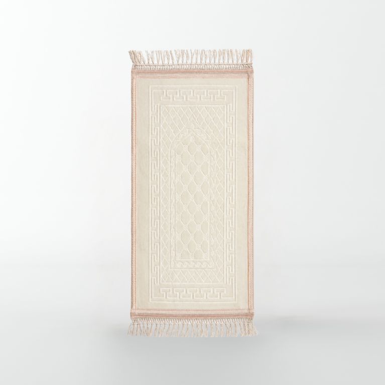 Tapis de Prière pour Enfant avec Motif Mirhab Blanc Nacré - Doux, Épais et Anti-Dérapant - Dimension 42 x 80 cm