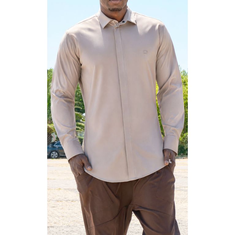 Chemise Zippée Qaba'il Design à Manches Longues