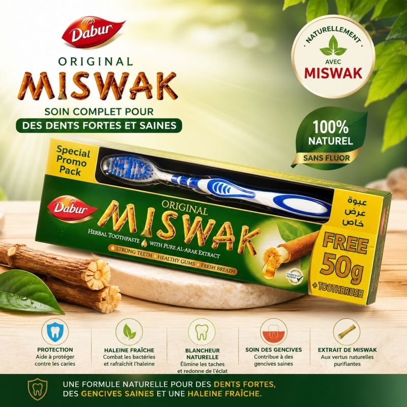Dentifrice MISWAK 120g + 50g gratuit avec brosse à dents - Laboratoire Dabur