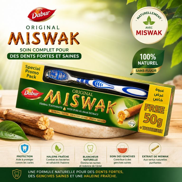 Dentifrice MISWAK 120g + 50g gratuit avec brosse à dents - Laboratoire Dabur