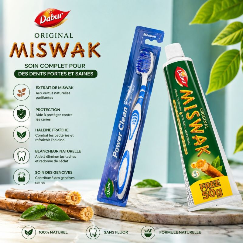 Dentifrice MISWAK 120g + 50g gratuit avec brosse à dents - Laboratoire Dabur