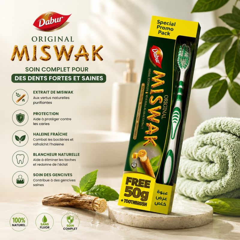 Dentifrice MISWAK 120g + 50g gratuit avec brosse à dents - Laboratoire Dabur