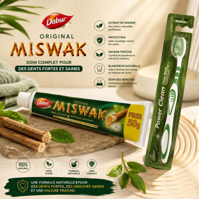 Dentifrice MISWAK 120g + 50g gratuit avec brosse à dents - Laboratoire Dabur