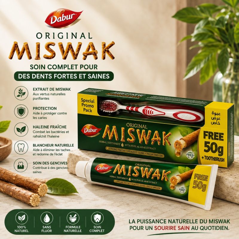 Dentifrice MISWAK 120g + 50g gratuit avec brosse à dents - Laboratoire Dabur