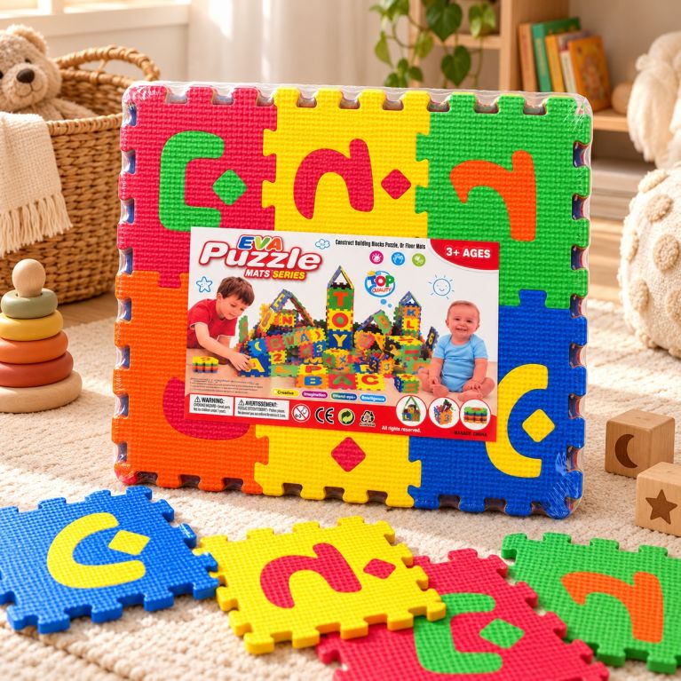 Puzzle mousse alphabet arabe pour enfant – 36 pièces de 14 x 14 cm