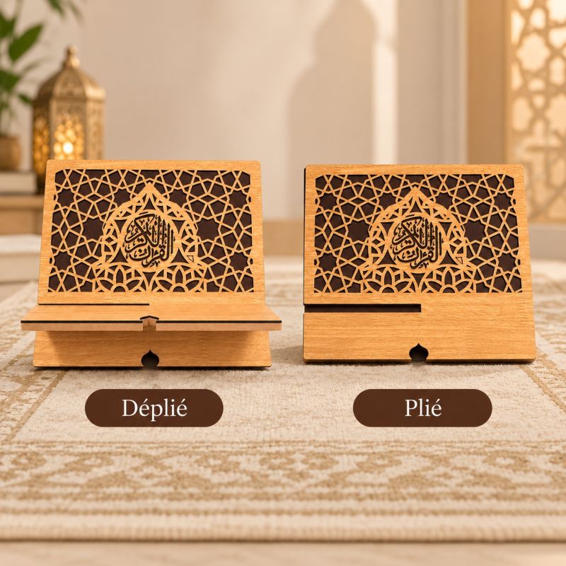 Foldable Wooden Quran Stand – Openwork Islamic Geometric Design