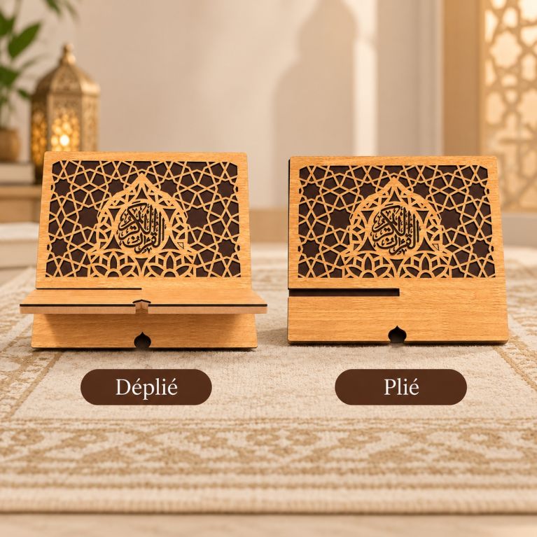 Foldable Wooden Quran Stand – Openwork Islamic Geometric Design