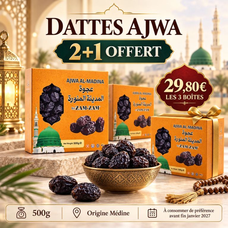 Yakine Dattes Ajwa 500g - Faites l'expérience des Dattes Sunnah d'Origine Arabie Saoudite