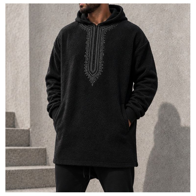 Hoodie Etniz Oversized Polaire Brodé à Capuche – Qaba'il W27