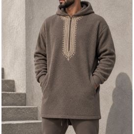 Hoodie Etniz Oversized Polaire Brodé à Capuche – Qaba'il W27