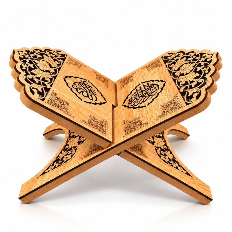 Porte Coran pliable en MDF – Motifs floraux et calligraphies arabes