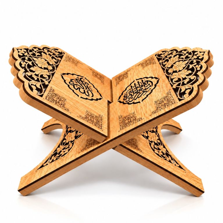 Foldable MDF Quran Stand – Floral Design & Arabic Calligraphy